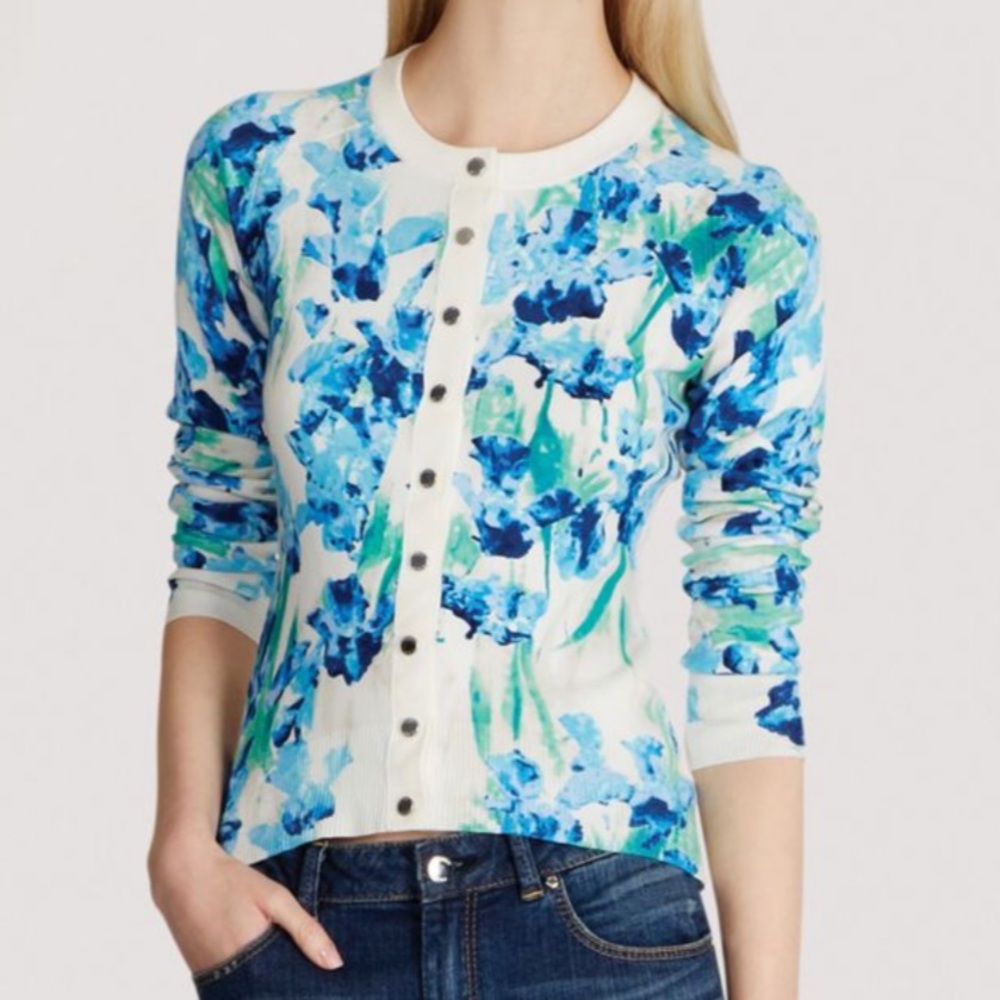 Karen Millen Blue floral print cardigan size XS